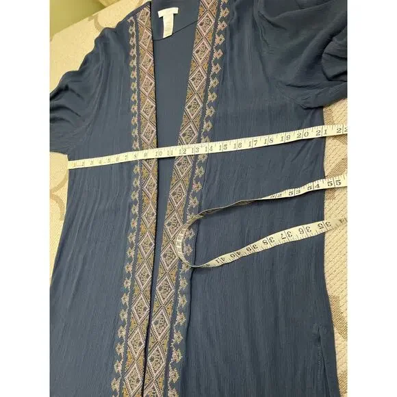 J. Jill Blue Embroidered Kimono Boho Gauze Open Bohemian Viscose, size: One Size - Picture 7 of 11